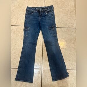 American Eagle Outfitters Blue Boot Cut Jeans with Distressed Details